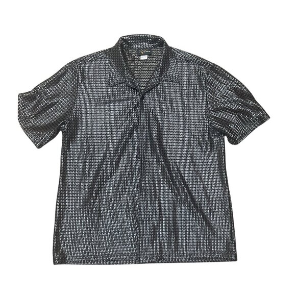 Pop Icon Mens XL Black & Silver Mesh Short Sleeve Button-Up Shirt Made In USA - Picture 1 of 6